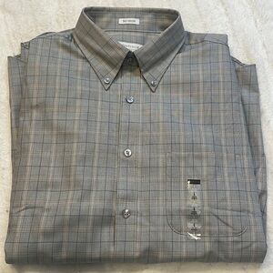 Van Heusen gray Plaid Shirt large 16-16 1/2 NEW
